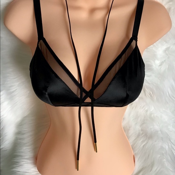 Victoria’s Secret Limited Edition Black Satin Mesh Bralette Size Small - Picture 2 of 8